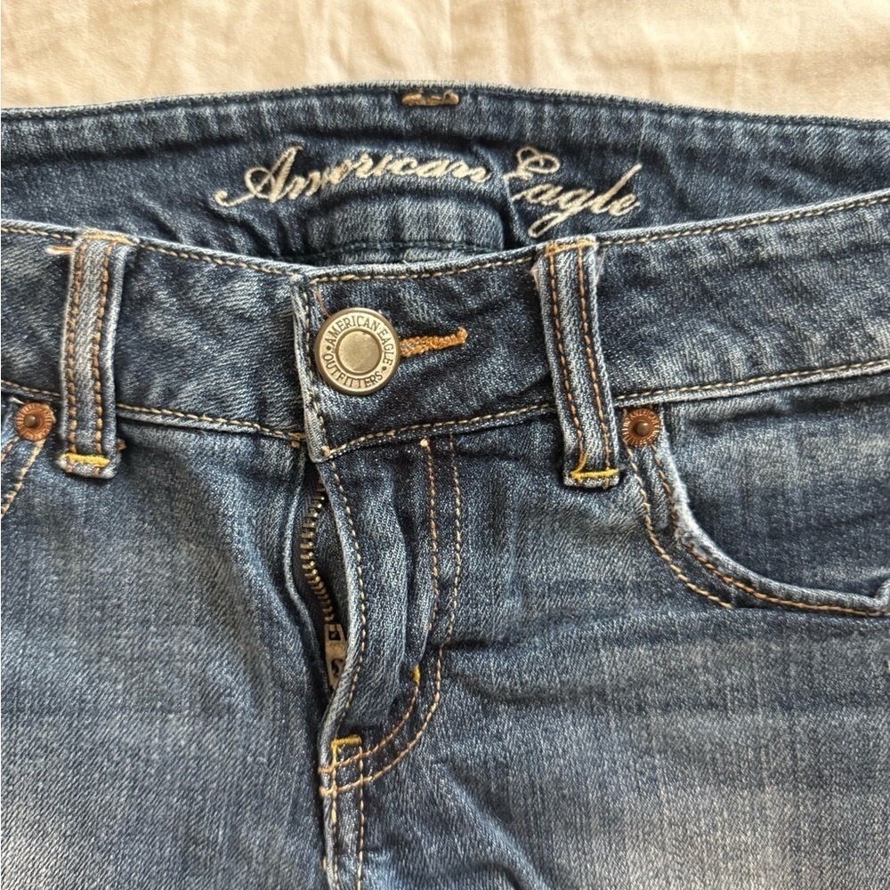 Vintage American Eagle Low Rise Denim Cut Off Shorts Stretch Y2K Junior Sz 9 - Picture 3 of 5